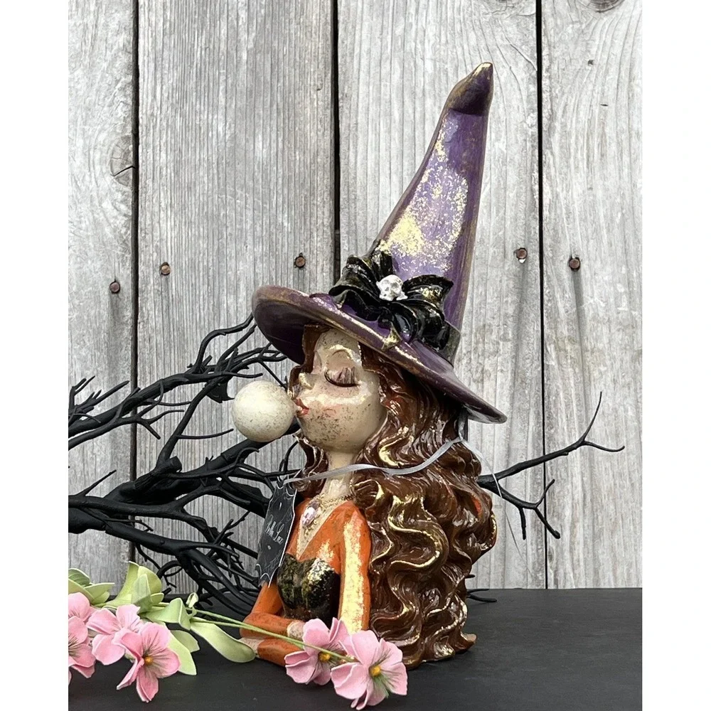 Witch Blowing Bubble Gum Pink Hair Eyelashes Halloween New Decor 12